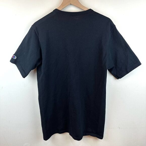 Champion Blue Bar Vintage 70s Black Big Stitched Logo T Shirt Men’s L - Picture 2 of 10